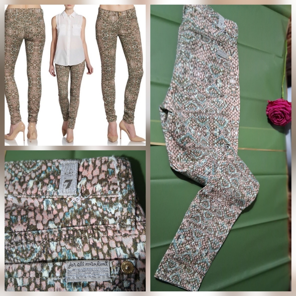 🔥7 For All Mankind Women's Mosaic Print Jeans Size 23 Waist EUC & FREE GIFT